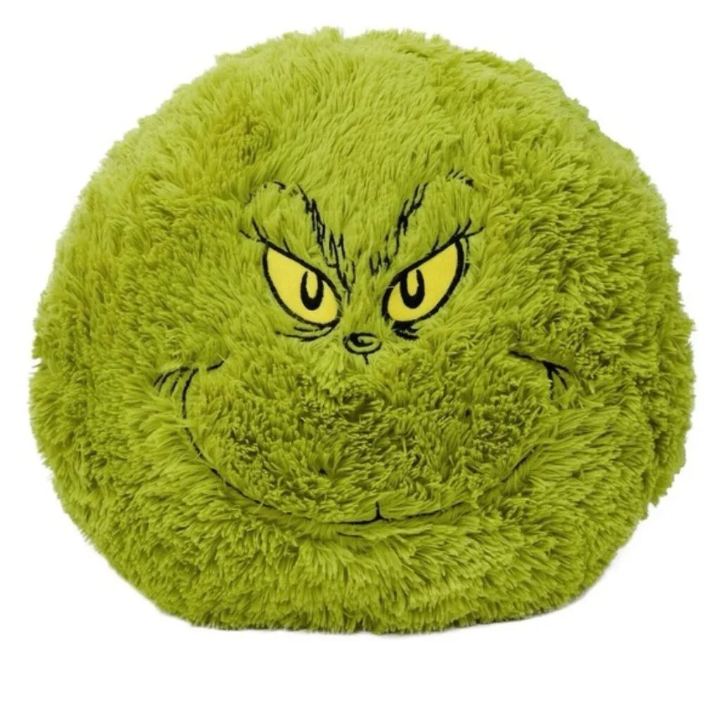 Grinch 16 Inch Furry Round Pillow with Embroidered Face